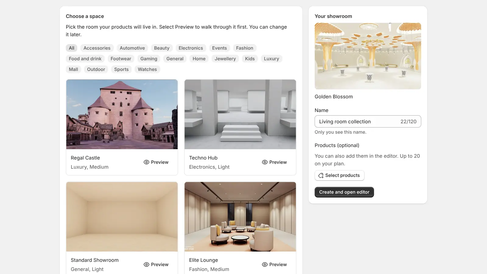 Choosing a 3D space for a showroom