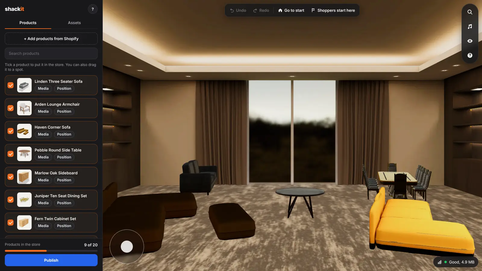 The full screen showroom editor