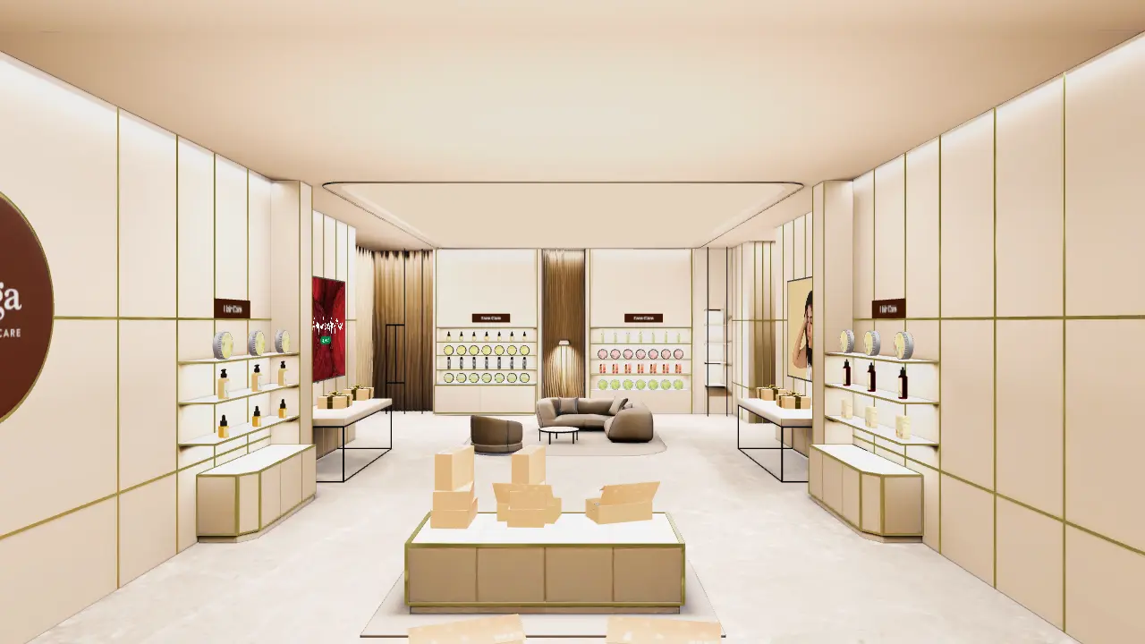 Deyga skincare showroom with a serum open in the product panel