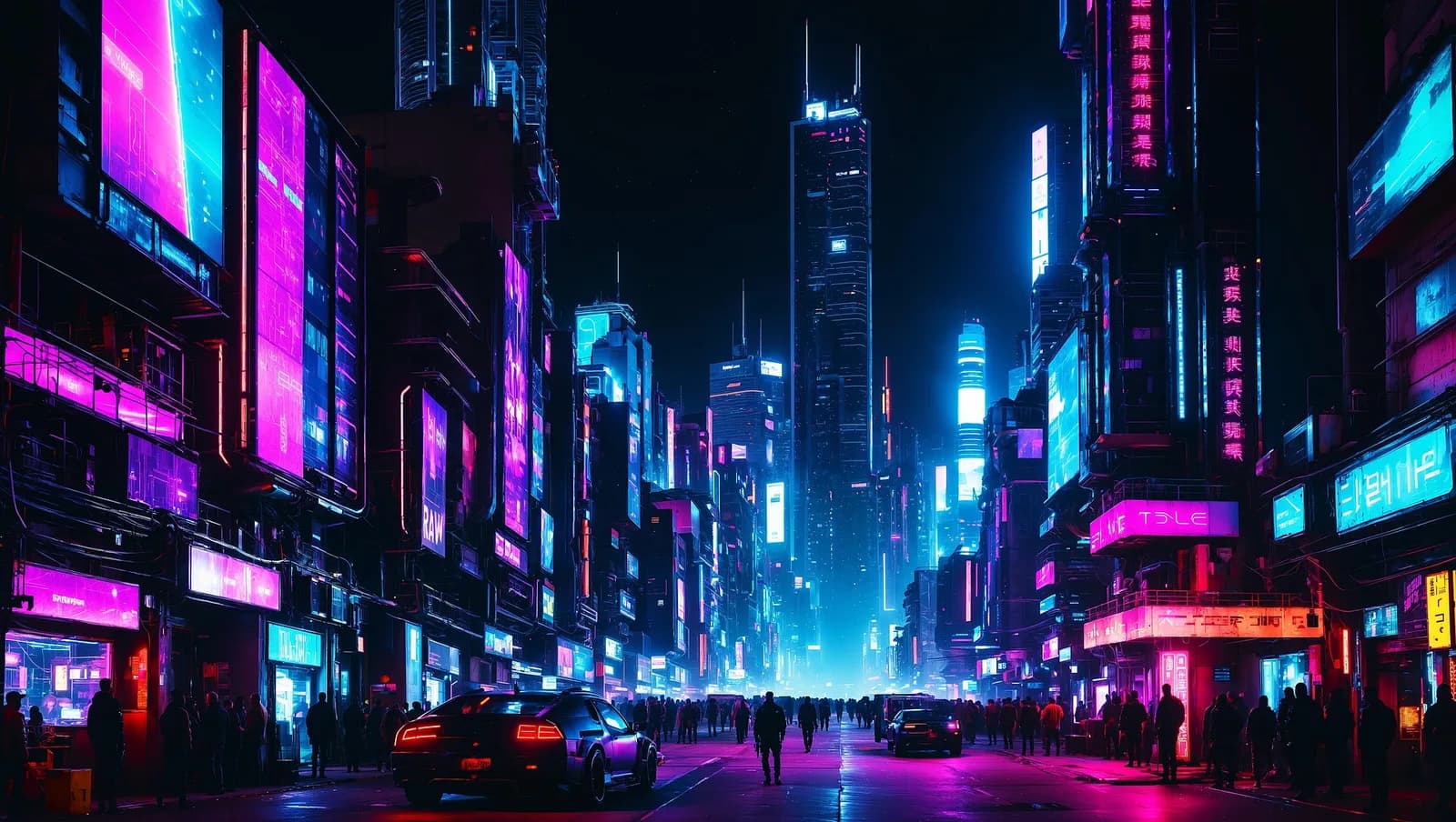A neon city skyline at night